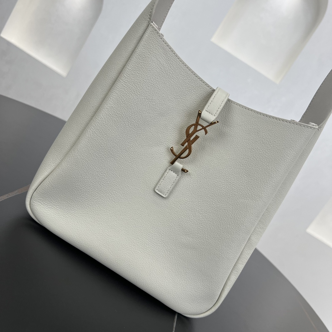 Saint Laurent LE 5 A 7 Small Soft Grained Calfskin Shoulder Bag Handbag White 713938